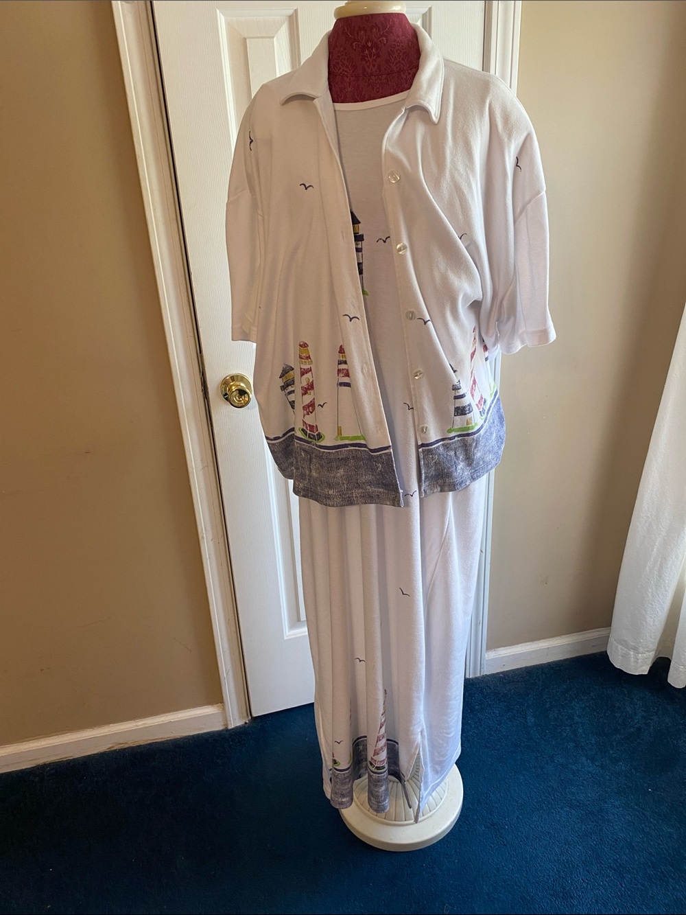 Needle & Thread White Maxi Dress & Jacket with Lighthouse Print Size 3X